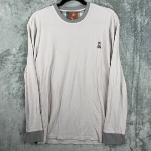 Psycho Bunny T-Shirt Mens Large L Beige Gray Tipped Waffle Knit Thermal Lounge